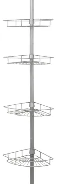 Zenna Home 2156NN Corner Tension Pole Shower Caddy, 8 in OAL, 11-1/2 in OAW, 4-Shelf, Steel, Satin N
