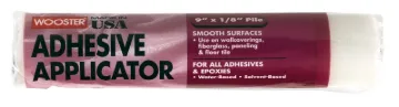 WOOSTER R245-9 Adhesive Applicator, 1/8 in Thick Nap, 9 in L, Fabric Cover, White