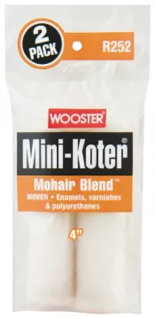 WOOSTER Mini-Koter R252-4 Mini Roller, 1/4 in Thick Nap, 4 in L, Mohair/Polyester Cover