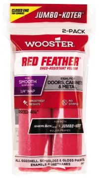 WOOSTER RR311-4 1/2 Paint Roller Cover, 1/4 in Thick Nap, 4-1/2 in L, Velour Cover, Red