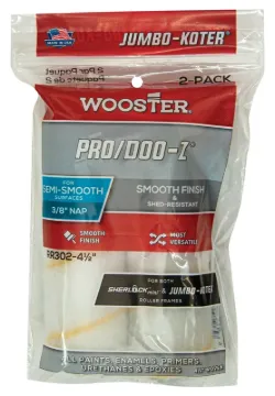 WOOSTER RR302-4.5 Paint Roller Cover, 3/8 in Thick Nap, 4-1/2 in L, Fabric Cover, White
