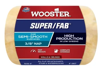 WOOSTER R239-4 Paint Roller Cover, 3/8 in Thick Nap, 4 in L, Knit Fabric Cover, Golden Yellow