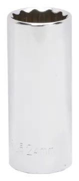 Vulcan MT6528985 Drive Socket, 24 mm Socket, 1/2 in Drive, 12-Point, Chrome Vanadium Steel, Chrome