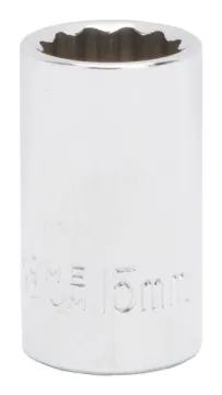 Vulcan MT6529861 Drive Socket, 15 mm Socket, 1/2 in Drive, 12-Point, Chrome Vanadium Steel, Chrome