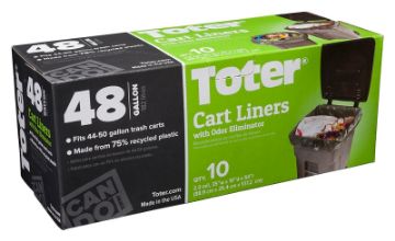Toter GB048-R8000 Trash Cart Liner, 48 gal Capacity, Plastic, Black