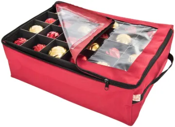 Treekeeper SB-10188 2-Tray Ornament Bag, L, 48 Ornaments Capacity, Polyester, Red, Zipper Closure, 2