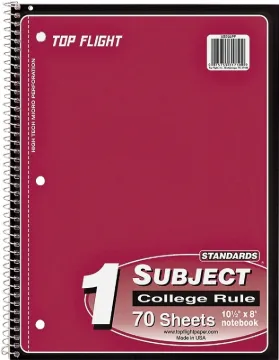 TOP FLIGHT WB705PFW 4510821 College Rule Notebook, Micro-Perforated Sheet, 70-Sheet, Wirebound Bindi