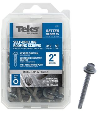 Teks 21416 Roofing Screw, #12 Thread, Coarse Thread, Hex Drive, Self-Drilling Point, Steel, Zinc, 50
