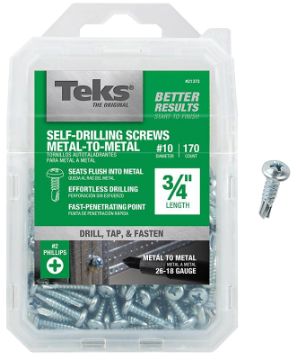 Teks 21372 Screw, #10 Thread, 3/4 in L, Coarse Thread, Pan Head, Phillips Drive, Self-Drilling, Self