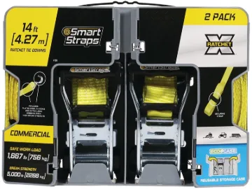 SmartStrap 159 Tie-Down, 1-1/2 in W, 14 ft L, Polyester, Yellow, 1667 lb, Hook End Fitting, Steel En