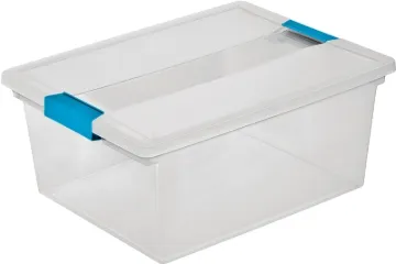 Sterilite 19658604 Clip Box, Plastic, Blue Aquarium/Clear, 14 in L, 11 in W, 6-1/4 in H