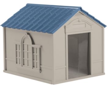 Suncast DH350 Dog House, 38-1/2 in OAL, 33 in OAW, 32 in OAH, Resin, Blue/Taupe