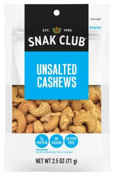 SNAK CLUB 700542 Unsalted Cashew, 2.5 oz