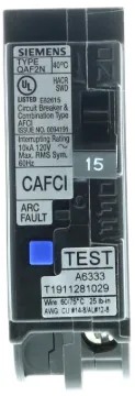 Siemens QA115AFCN Circuit Breaker, AFCI, Combination, Low Voltage, 15 A, 1 -Pole, 120 V, Plug Mounti