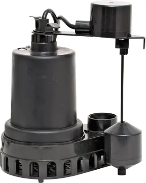 SUPERIOR PUMP 92572 Sump Pump, 4.9 A, 120 V, 0.5 hp, 1-1/2 in Outlet, 55 gpm, Thermoplastic