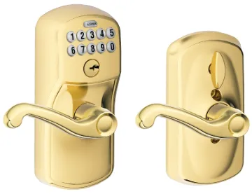 Schlage FE Series FE595 PLY 505 FLA Keypad Lock with Flex-Lock, Bright Brass, Residential, 2 Grade,