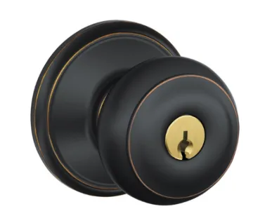 Schlage Georgian Series F51A VGEO716 Keyed Entry Knob, Brass/Zinc, Aged Bronze