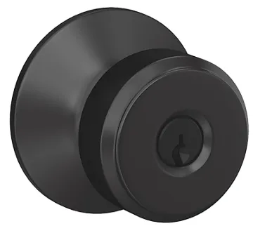 Schlage F Series F51VBWE622 Entry Lock, Knob Handle, Matte Black, Metal, C Keyway, Residential, 2, A