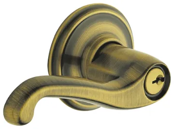 Schlage F Series F51A FLA 609 Entry Door Handleset Lockset, Antique Brass, Lever Handle, Brass, 2 Gr