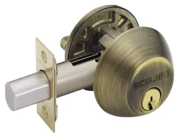 Schlage B60609 Deadbolt, Antique Brass, 2-3/8 x 2-3/4 in Backset, C Keyway