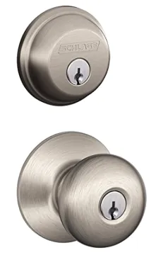 Schlage FB50VPLY619 Combo Dead Bolt, ANSI 2 Grade, Keyed Alike Key, Brass, Satin Nickel, 2-3/8 or 2-