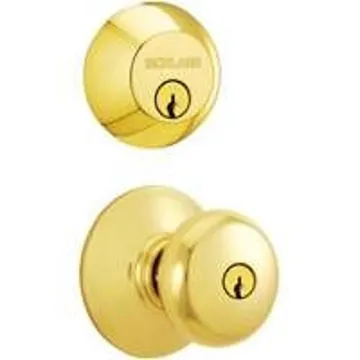 Schlage FB52NVPLY505 Lockset, Knob Handle, Plymouth Design, Polished Brass, 2 Grade