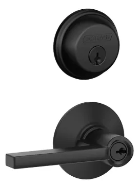 Schlage FB50 V LAT 622 Deadbolt and Knobset, Lever Handle, Latitude Design, Matte Black, 1, 2 Grade,