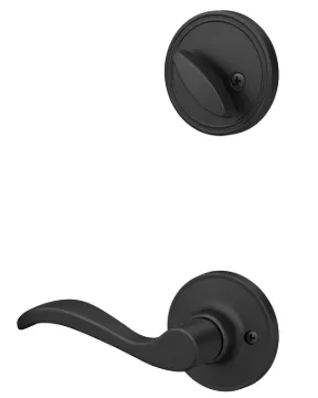 Schlage J Series JH59 SEV 622 RH Entry Door Lock Interior Pack, Lever Handle, Matte Black, Metal/Zin