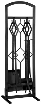 Simple Spaces CPO61147NN3L Fireplace Tool Set, Tools with Stand, Steel, Natural, Powder Coated, 5-Pi