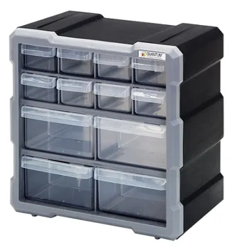 QUANTUM STORAGE SYSTEMS PDC-12BK Small Parts Organizer, 10-1/4 in L, 6-1/4 in W, 10-1/2 in H, 12-Dra