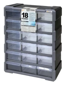 QUANTUM STORAGE SYSTEMS PDC-18BK Small Parts Organizer, 15 in L, 6-1/4 in W, 18-3/4 in H, 18-Drawer,