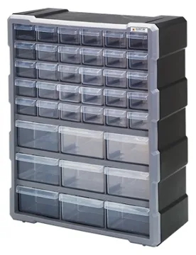 QUANTUM STORAGE SYSTEMS PDC-39BK Small Parts Organizer, 15 in L, 6-1/4 in W, 18-3/4 in H, 39-Drawer,