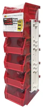 QUANTUM STORAGE SYSTEMS RQUS210RD Stack and Hang Bin, Polypropylene, Red, 5-3/8 in L, 4-3/4 in W, 3