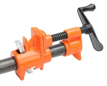 PONY 50 Pipe Clamp Fixture, Clamping Range: 3/4 in, Crank Handle, Steel, Black/Orange