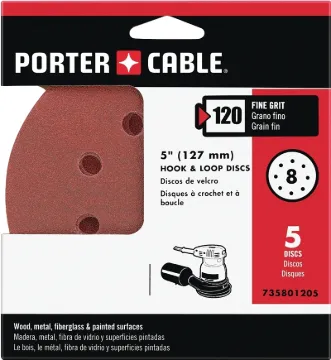 PORTER-CABLE 735801205 Sanding Disc, 5 in Dia, 120 Grit, Fine, Aluminum Oxide Abrasive, 8-Hole