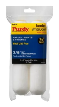 Purdy White Dove 14G626012 Jumbo Mini Roller Cover, 3/8 in Thick Nap, 6-1/2 in L, Dralon Fabric Cove