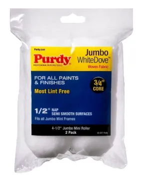 Purdy White Dove 14G624013 Jumbo Mini Roller Cover, 1/2 in Thick Nap, 4-1/2 in L, Dralon Fabric Cove