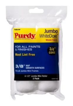 Purdy White Dove 14G624012 Jumbo Mini Roller Cover, 3/8 in Thick Nap, 4-1/2 in L, Dralon Fabric Cove