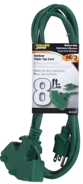 PowerZone ORY605608 Extension Cord, 16 AWG Cable, 8 ft L, 5-15P Grounded Plug, 3 -Socket, 13 A, 125