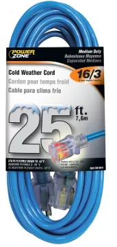 PowerZone ORCW511625 Extension Cord, 16 AWG Cable, 5-15P Grounded Plug, 5-15R Grounded Receptacle, 2