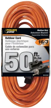 PowerZone OR501630 Extension Cord, 16 AWG Cable, 5-15P Grounded Plug, 5-15R Grounded Receptacle, 50