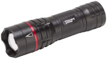 PowerZone 12093 Tactical Flashlight, AAA Battery, LED Lamp, 500 Lumens, 140 m Beam Distance, 2.5 hrs