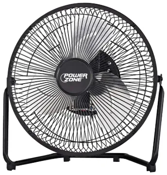 PowerZone VF-9N High-Velocity Fan, 120 VAC, 9 in Dia Blade, 3-Blade, 3-Speed, 180 deg Rotating, Blac