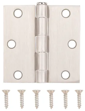 ProSource LR-708-PS Square Corner Door Hinge, Steel, Satin Nickel, Loose Pin, 180 deg Range of Motio