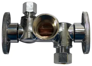 Plumb Pak K2902DHLF Dual Shut-Off Valve, 1/2 x 3/8 x 1/4 in Connection, FIP x Compression, 250 psi P