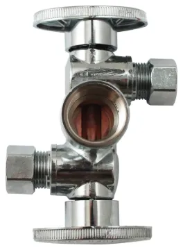 Plumb Pak K2901DHLF Dual Shut-Off Valve, 1/2 x 3/8 x 3/8 in Connection, FIP x Compression, 250 psi P