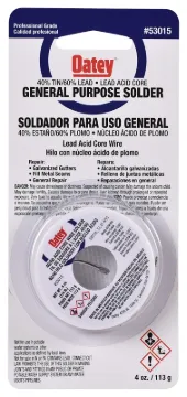 Oatey 53015 Acid Core Wire Solder, 1/4 lb Carded, Solid, Silver, 360 to 460 deg F Melting Point