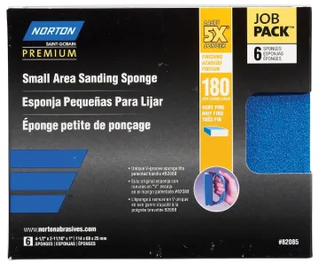 NORTON ProSand 82085 Sanding Sponge, 4-1/2 in L, 2-11/16 in W, 180 Grit, Fine, Aluminum Oxide Abrasi