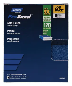 NORTON ProSand 82084 Sanding Sponge, 4-1/2 in L, 2-11/16 in W, 120 Grit, Medium, Aluminum Oxide Abra