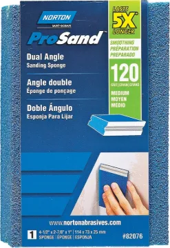 NORTON ProSand 82076 Sanding Sponge, 4-1/2 in L, 2-7/8 in W, 120 Grit, Medium, Aluminum Oxide Abrasi